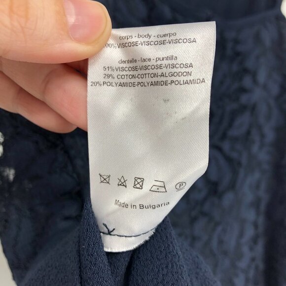 Sandro Paris Navy Blue Viscose  Lace Overlay Sleeveless Romper adjustable straps - Picture 11 of 16